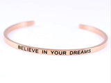 Inspirational Stainless Steel Rose Gold “Believe in yourself” Cuff