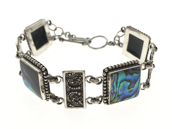 Paua Boxed Filagree .925 Sterling Silver Bracelet - Essentially Silver Jewelry