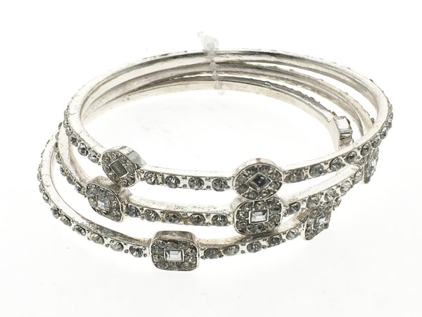 Rhinestone crystal bangle 3 pces - Essentially Silver Jewelry