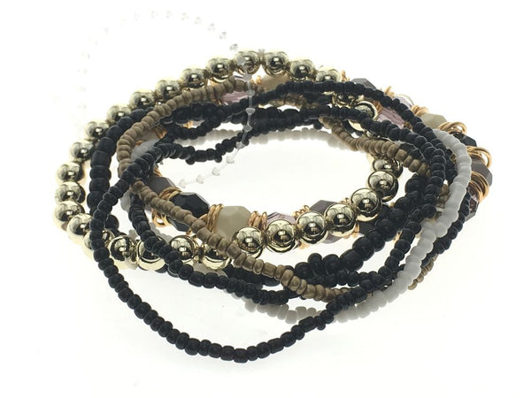 Multi Layer Bead Bracelet Black - Essentially Silver Jewelry