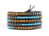 Wrap 5 Hand Woven Turquoises/Stone Alloy Bracelet - Essentially Silver Jewelry