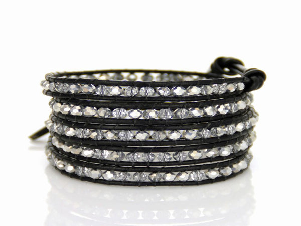 Wrap 5 Crystal Beaded Leather Bracelet - Essentially Silver Jewelry