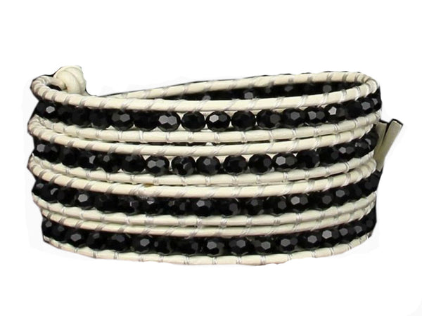Wrap Black Crystal Leather Bracelet - Essentially Silver Jewelry