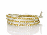 Wrap Mother of Pearl bead On Metallic White Leather Bracelet - Essentially Silver Jewelry