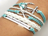 Silver Alloy Anchor Leather Suede Infinity Bracelet