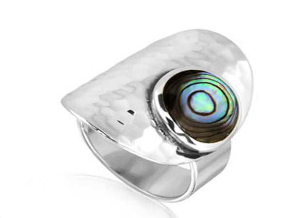 Paua Beaten Sterling Silver Ring - Essentially Silver Jewelry