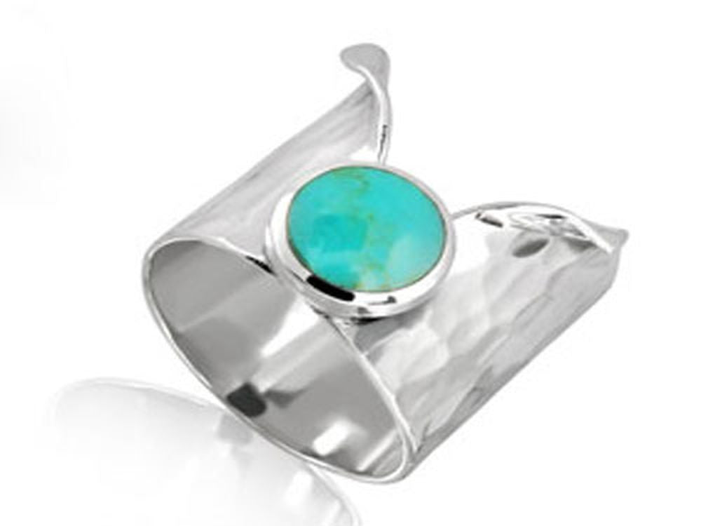Beaten Turquoise Open Sterling Silver Ring - Essentially Silver Jewelry