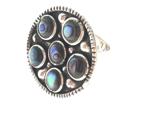 Paua Round Circled Sterling Silver Ring - Essentially Silver Jewelry