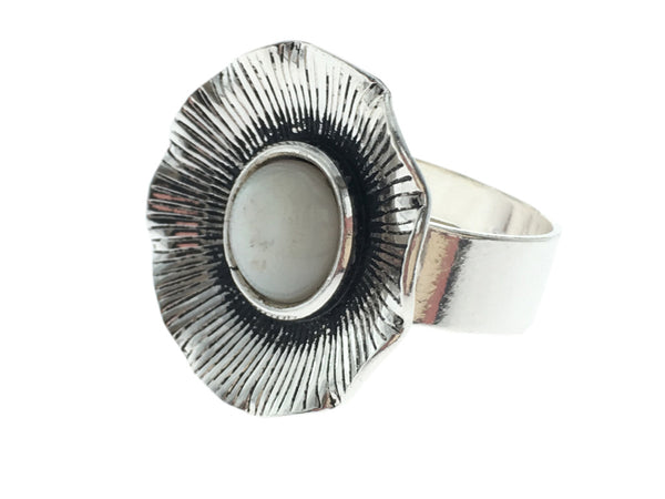 Mother of Pearl Sterling Silver Flower Ring - Essentially Silver Jewelry