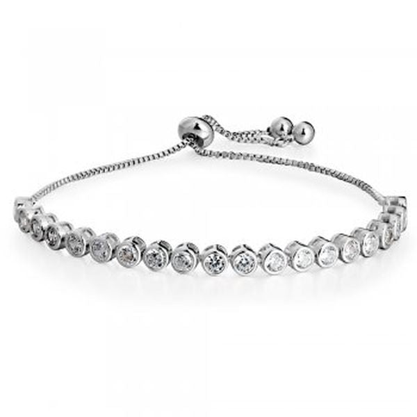 Circular stone Bracelet Rhodium plated - Essentially Silver Jewelry