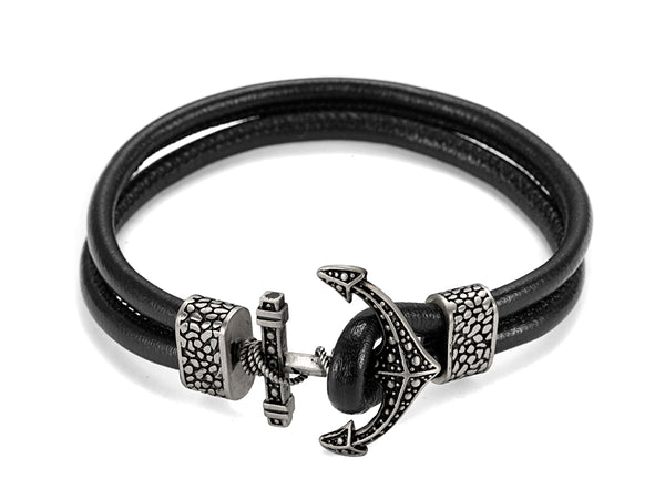Black Leather Anchor Bracelet
