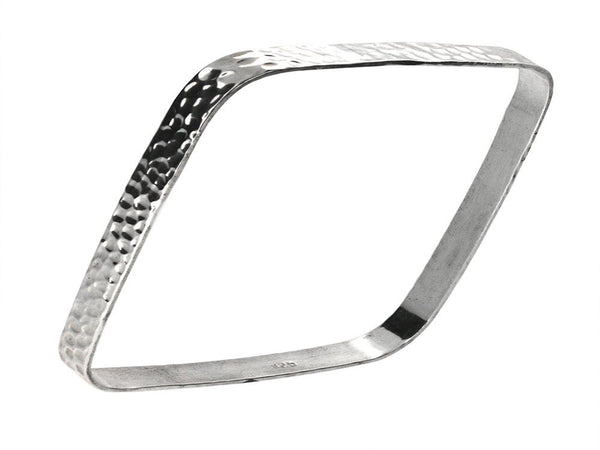 Beaten Square Flat 5mm Sterling Silver Bangle - Essentially Silver Jewelry