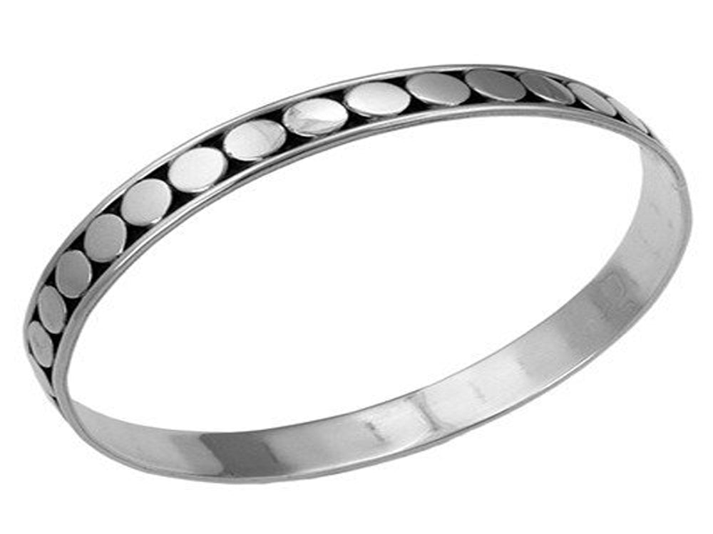 Round Silver Stamped Sterling Silver Bangle