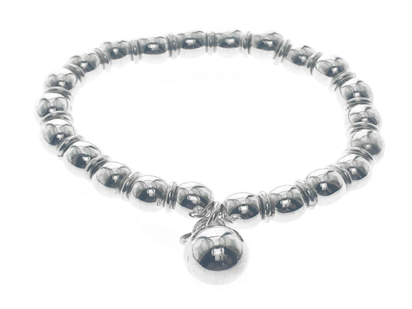 Ball 8mm Bracelet with Ball Charm Sterling Silver expandable - Essentially Silver Jewelry