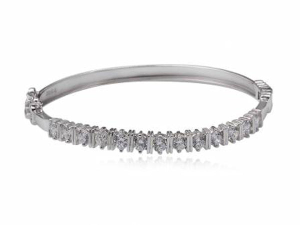 Cubic Zirconia Sterling Silver Hinged Bangle - Essentially Silver Jewelry