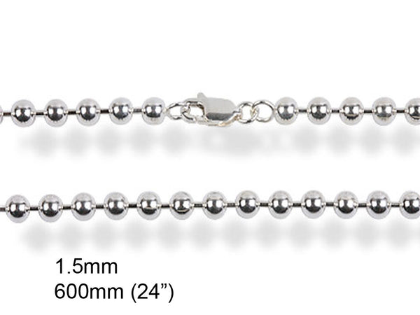 Chain Ball 1.5/600mm 24" Sterling Silver Necklace - Essentially Silver Jewelry