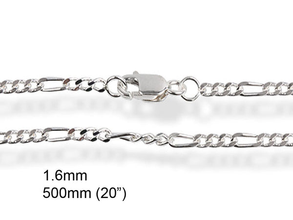 Chain Figaro 1.6/500mm 20" Sterling Silver Chain - Essentially Silver Jewelry