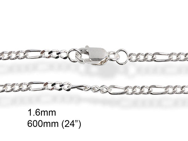 Chain Figaro 1.6/600mm 24" Sterling Silver Chain - Essentially Silver Jewelry