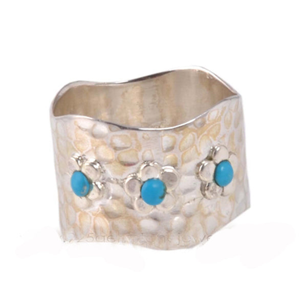Sterling Silver Hammered Turquoise Ring