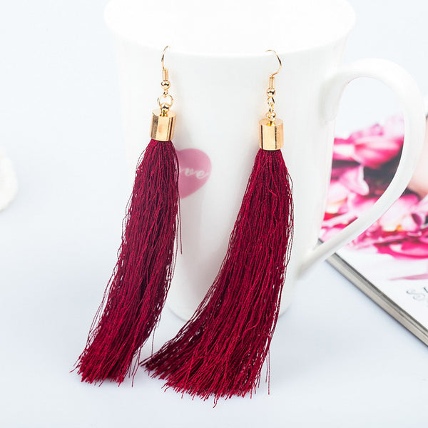 Tassel Burgundy Long Fashion Earrings