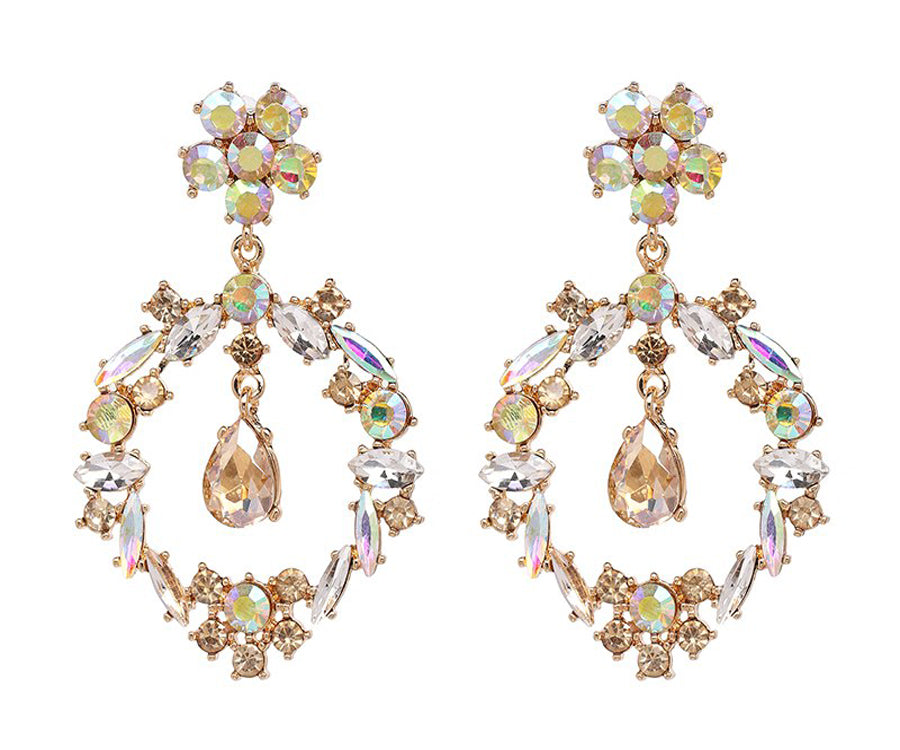 Crystal Flower Statement Fashion Earrings