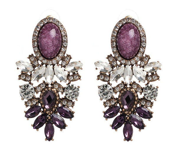 Crystal Purple Push Back Fashion Earrings