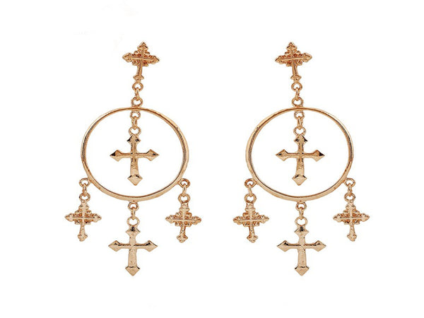 Chandelier Gold Cross Fashion Earrings