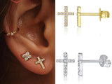 Cubic Zirconia Cross Sterling Silver/Gold Plated Earring