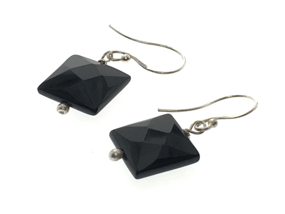 Black Faceted Square Sterling Silver Earring - Essentially Silver Jewelry