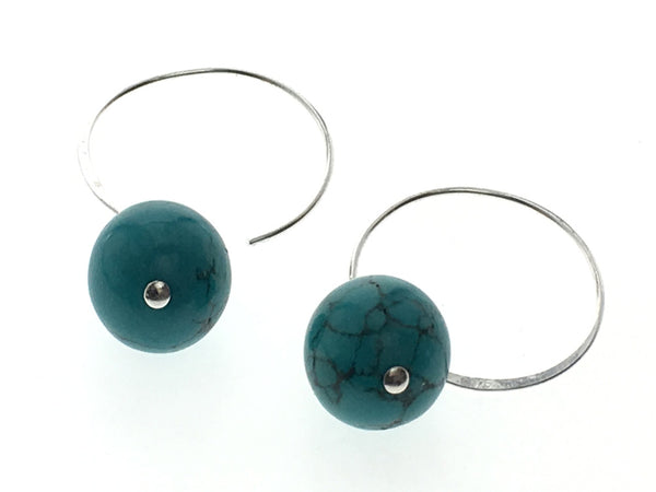 Turquoise like 12mm Ball .925 Hoop Sterling Silver Earring - Essentially Silver Jewelry