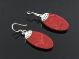Red Coral Oval .925 Sterling Silver Earrings - Essentially Silver Jewelry