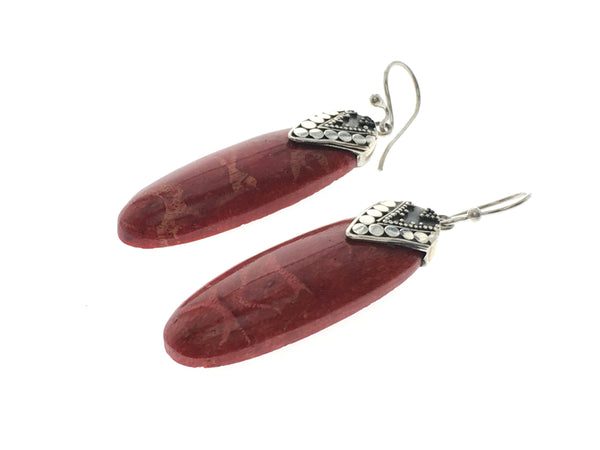 Red Coral Spear .925 Sterling Silver Earrings
