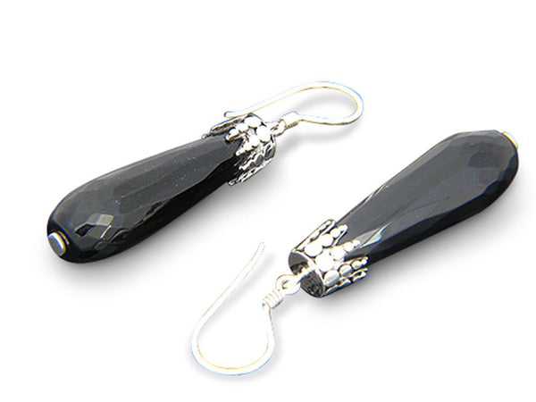 Onyx Faceted .925 Sterling Silver Drop Earrings - Essentially Silver Jewelry