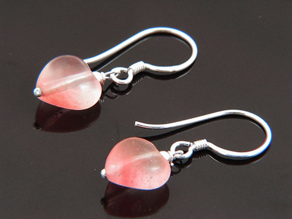 Pale Pink Heart .925 Sterling Silver Earrings - Essentially Silver Jewelry