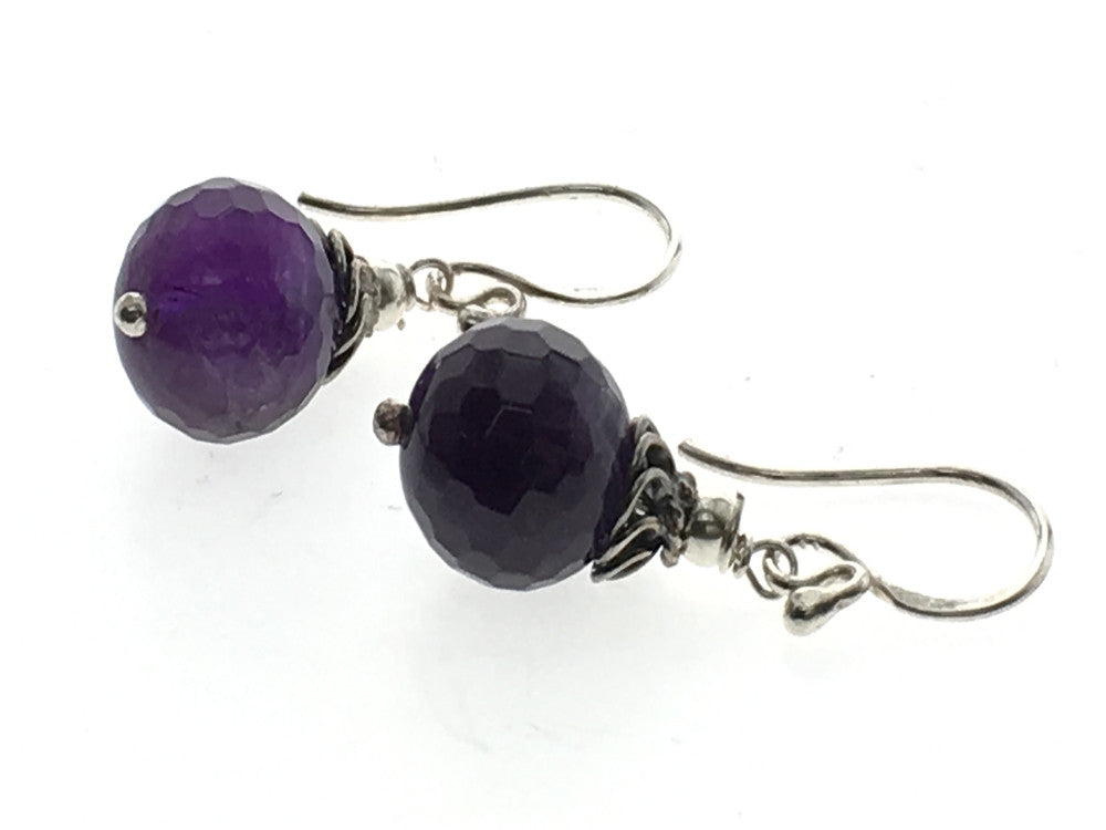 Amethyst Faceted 10mm Ball .925 Sterling Silver Earring - Essentially Silver Jewelry