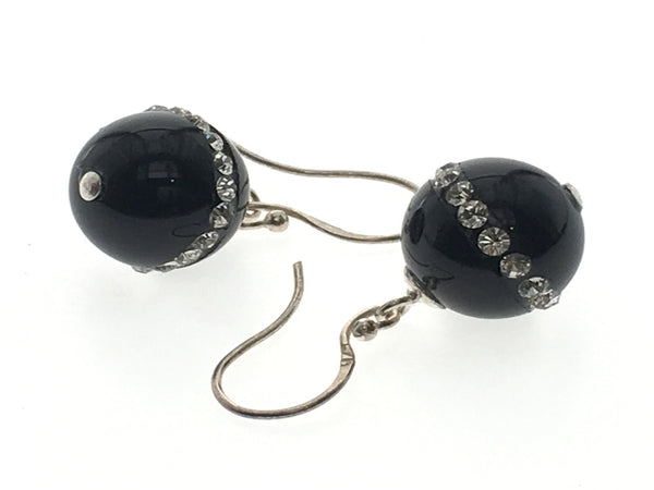 Black Crystal Studded Ball Sterling Silver Earring - Essentially Silver Jewelry