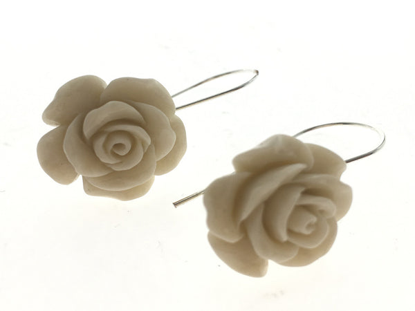 Rose Cream Resin  .925 Sterling Silver Earrings - Essentially Silver Jewelry