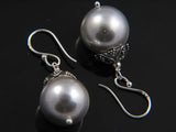 Pearl 14mm Grey Sterling Silver Earrings - Essentially Silver Jewelry
