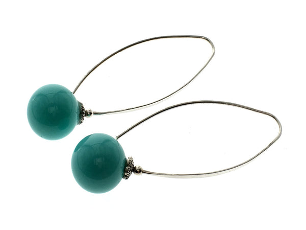 Turquoise Like 14mm Ball .925 Sterling Silver Drop Earring - Essentially Silver Jewelry