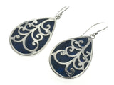 Paua Dyed Blue Silver Overlay Silver Earrings