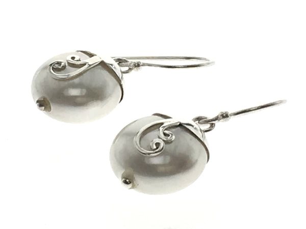 Pearl Round Sterling Silver Earrings
