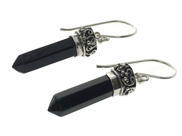Onyx Double Terminated Point Sterling Silver Earrings