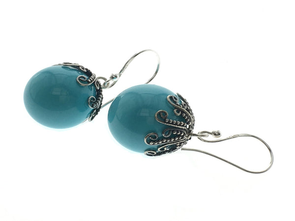 Blue 14mm Ball Sterling Silver Earring - Essentially Silver Jewelry