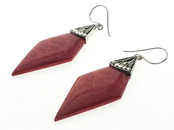Red Coral Pointed Sterling Silver Earring - Essentially Silver Jewelry