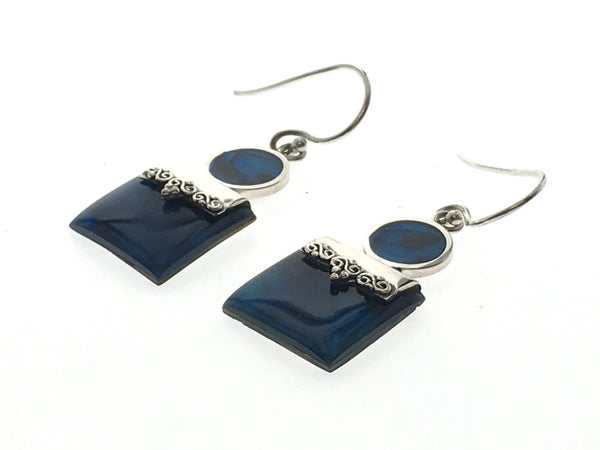 Paua Circle & Square Dyed Blue Sterling Silver Earring