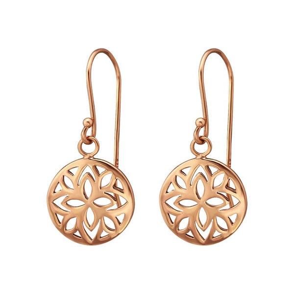 Rose Gold Plated Round Patterned Sterling Silver Earrings