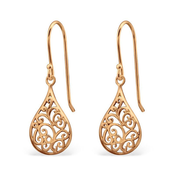 Rose Gold Plated Filagree Sterling Silver Earrings