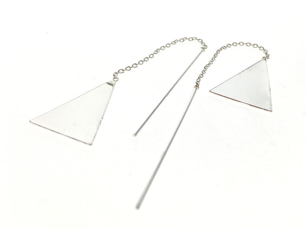 Threader Triangle Drop Sterling Silver Earrings - Essentially Silver Jewelry