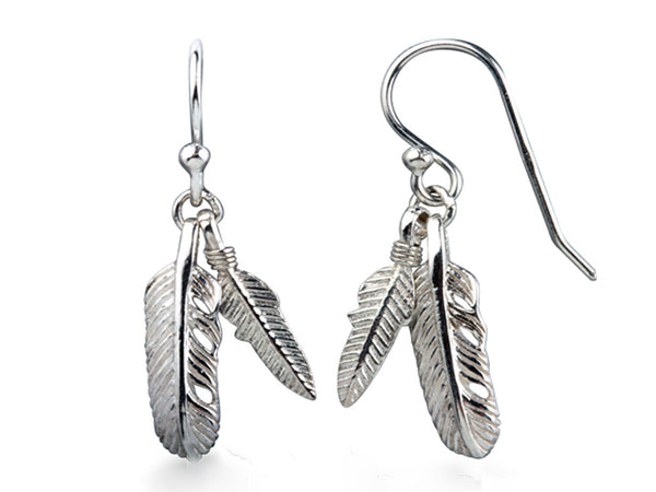 Feather Double Sterling Silver Earring - Essentially Silver Jewelry