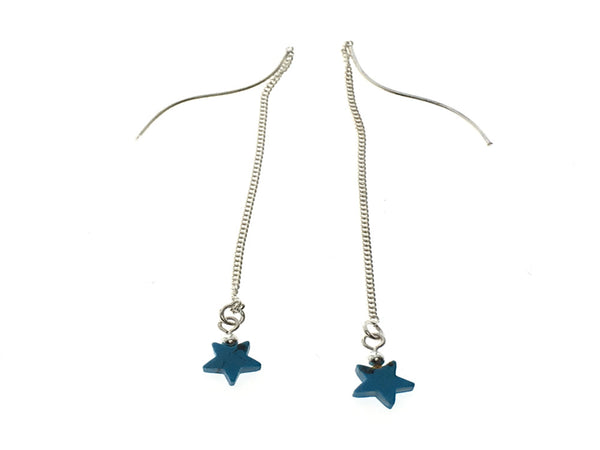 Turquoise Star Chain Sterling Silver Earring - Essentially Silver Jewelry